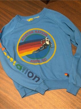 Aviator Nation Blue Tee with Yellow Sun Graphic